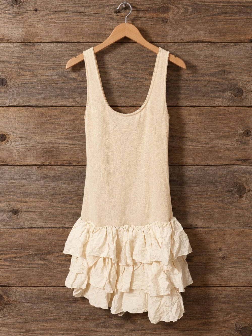 Zara Cream Scoop Neck Ruffle Hem Mini Dress